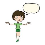 cartoon woman spreading arms with speech bubble N7
