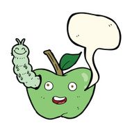 cartoon apple with bug speech bubble N21