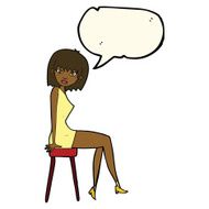 cartoon woman sitting on stool with speech bubble N15
