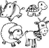 Doodle Sketch Animal Set N2