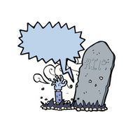 cartoon zombie rising from grave with speech bubble N10