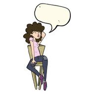 cartoon woman posing on chair with speech bubble N13