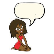 cartoon happy woman in dress with speech bubble N21