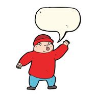 cartoon man in hat waving with speech bubble N7