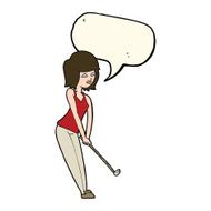 cartoon woman playing golf with speech bubble N15
