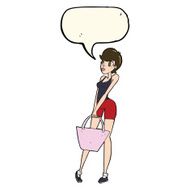 cartoon attractive woman shopping with speech bubble N7