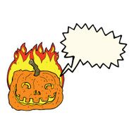cartoon burning pumpkin with speech bubble N4