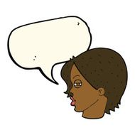 cartoon female face with narrowed eyes speech bubble N8