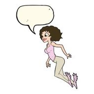 cartoon flying woman with speech bubble N7