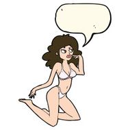 cartoon woman in underwear looking thoughtful with speech bubble N7