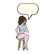 cartoon woman sitting on bar stool with speech bubble N14