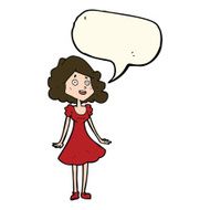 cartoon happy woman in dress with speech bubble N22