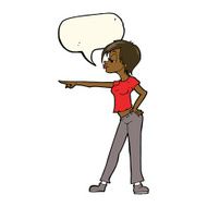 cartoon hip woman pointing with speech bubble N8
