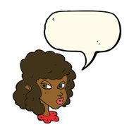 cartoon suspicious woman with speech bubble N16