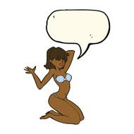 cartoon sexy bikini girl with speech bubble N8