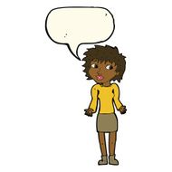 cartoon woman shrugging shoulders with speech bubble N338
