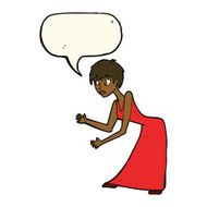 cartoon woman in dress gesturing with speech bubble N8