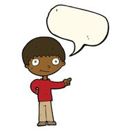 cartoon happy boy pointing with speech bubble N15