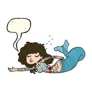 cartoon mermaid covered in tattoos with speech bubble N7