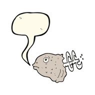 cartoon fish head with speech bubble N3