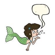 cartoon mermaid blowing kiss with speech bubble N7