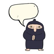 cartoon monk in robe with speech bubble N7