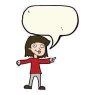 cartoon happy woman pointing with speech bubble N49