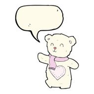 cartoon white teddy bear with love heart speech bubble N7