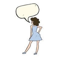 cartoon woman posing in dress with speech bubble N25