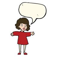 cartoon nervous woman with speech bubble N19