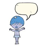 cartoon waving vampire girl with speech bubble N15
