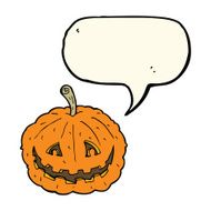 cartoon grinning pumpkin with speech bubble N7