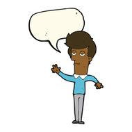 cartoon bored man waving with speech bubble N7