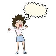 cartoon frightened woman with speech bubble N19
