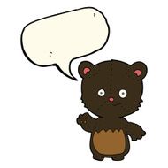 cartoon little black bear waving with speech bubble N4