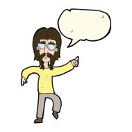 cartoon hippie man wearing glasses with speech bubble N7