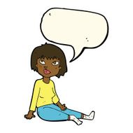 cartoon woman sitting on floor with speech bubble N8