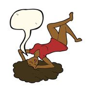 cartoon woman lying on floor with speech bubble N16