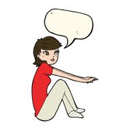 cartoon pretty girl sitting with speech bubble N7