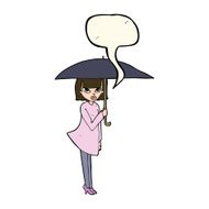 cartoon woman with umbrella speech bubble N7