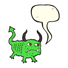 cartoon little demon with speech bubble N12