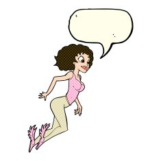 cartoon flying woman with speech bubble N5