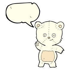 cartoon waving polar bear with speech bubble N27