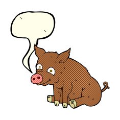 cartoon happy pig with speech bubble N3
