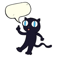 cartoon black cat with idea speech bubble N3