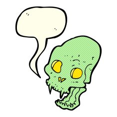 cartoon spooky vampire skull with speech bubble N5