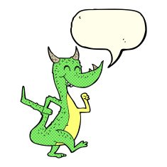 cartoon happy dragon with speech bubble N5