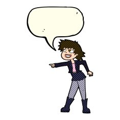 cartoon woman pointing with speech bubble N88