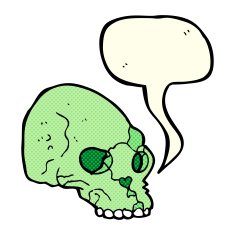 cartoon spooky skull with speech bubble N66