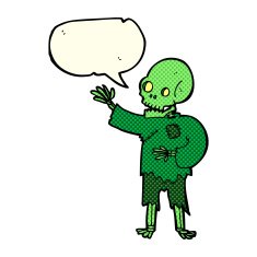 cartoon skeleton waving with speech bubble N5